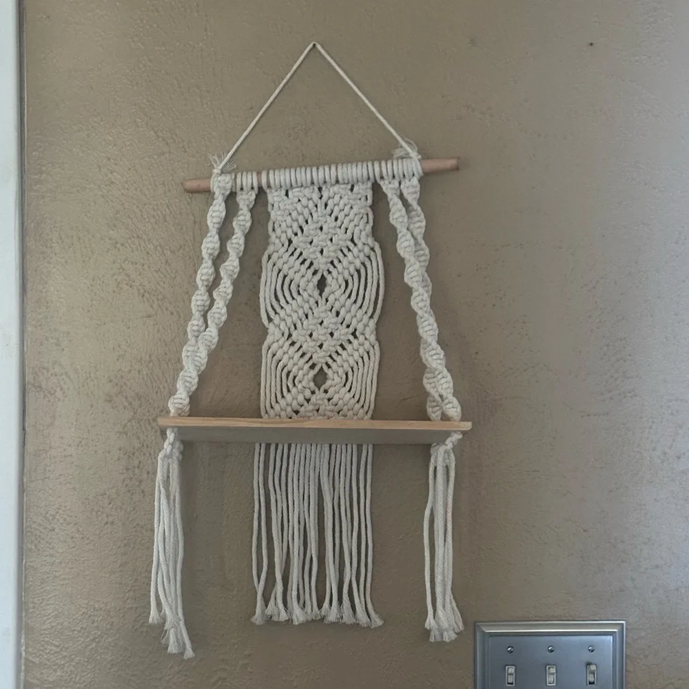 Macrame Wall Hanging Shelf Boho Wood Rope Plant Display Shelf
